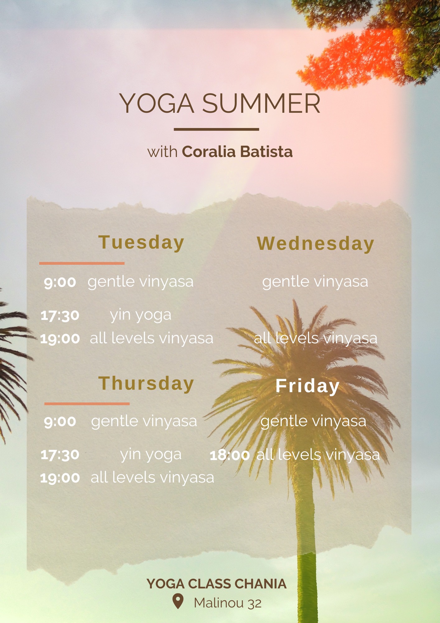 Yoga class August Schedule